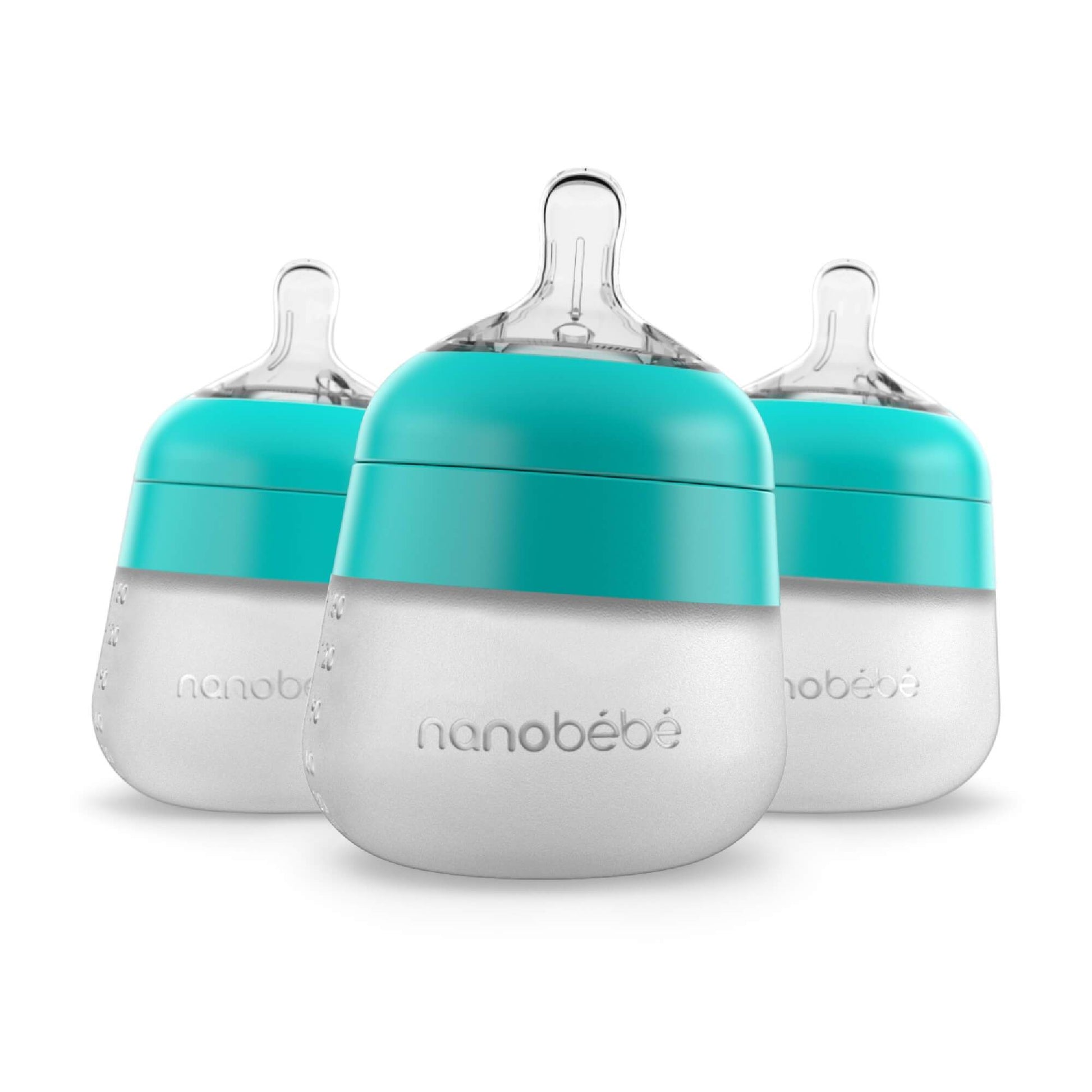 Nanobébé US Teal / 5 oz. / 3-Pack Flexy Silicone Baby Bottle - 5oz